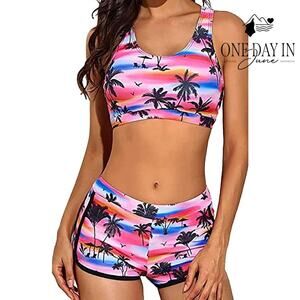 Yonique Plus Size Crop Top Boy Short 3 Piece Bikini Swimsuit Size 18W
